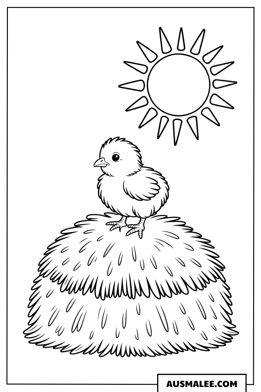 Ausmalbild Süße Bauernhoftiere unter der Sommersonne mit Küken