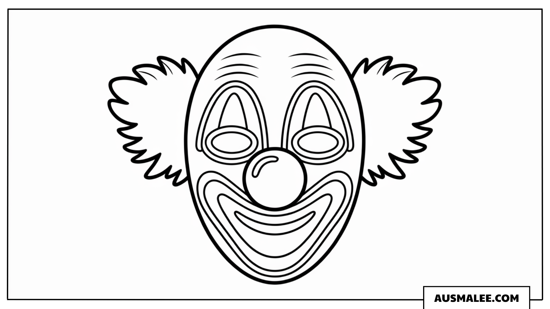 Ausmalbild einer klassischen Karneval-Clown-Maske.