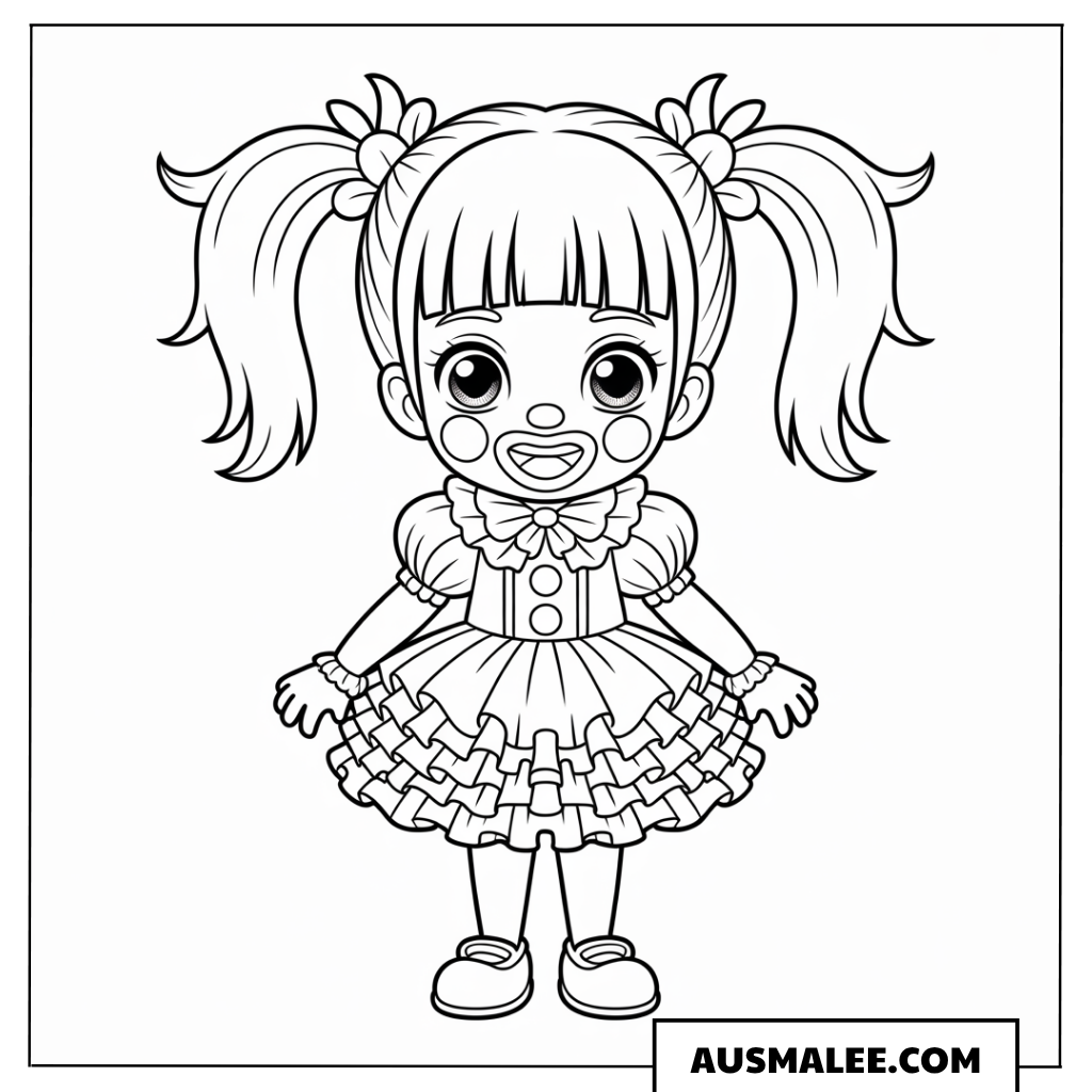 Ausmalbild eines kleinen Clowns mit riesigem Lutscher.