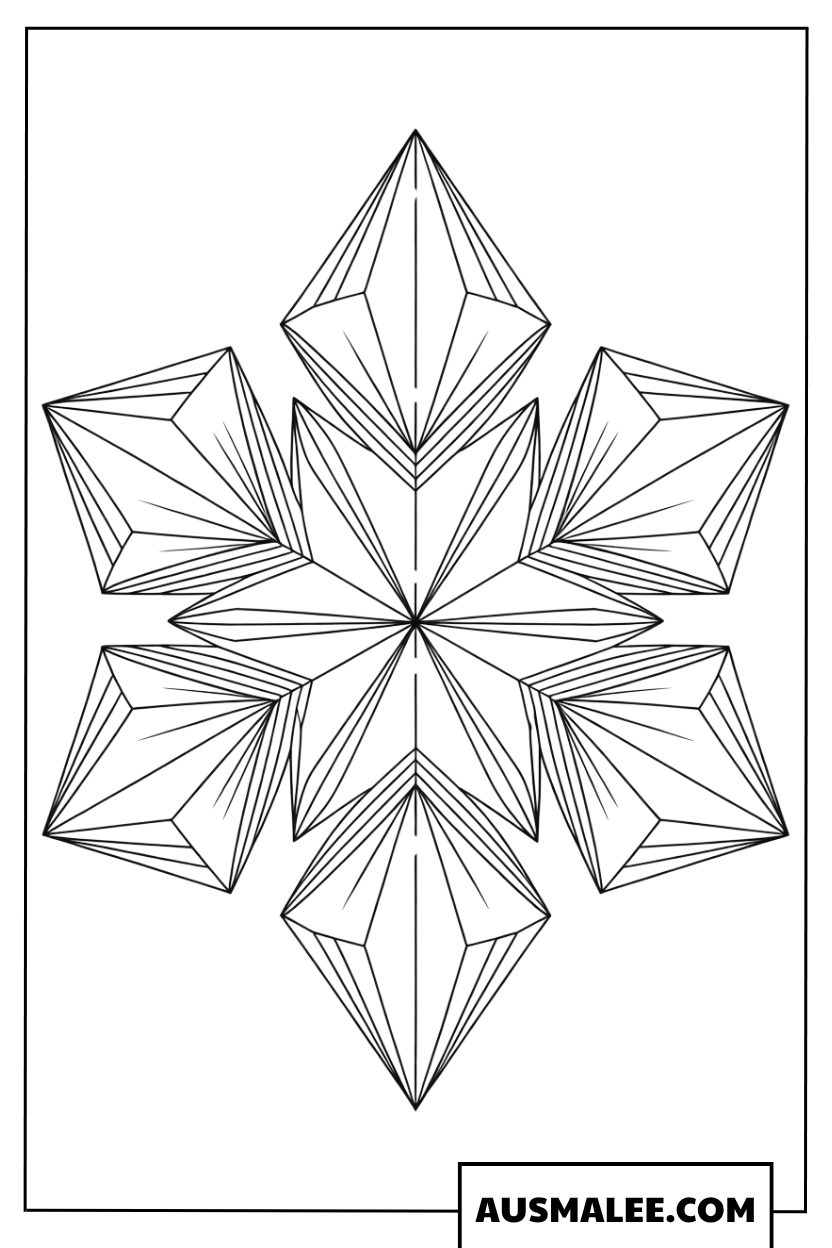 Ausmalbild mit hexagonalem Eiskristall