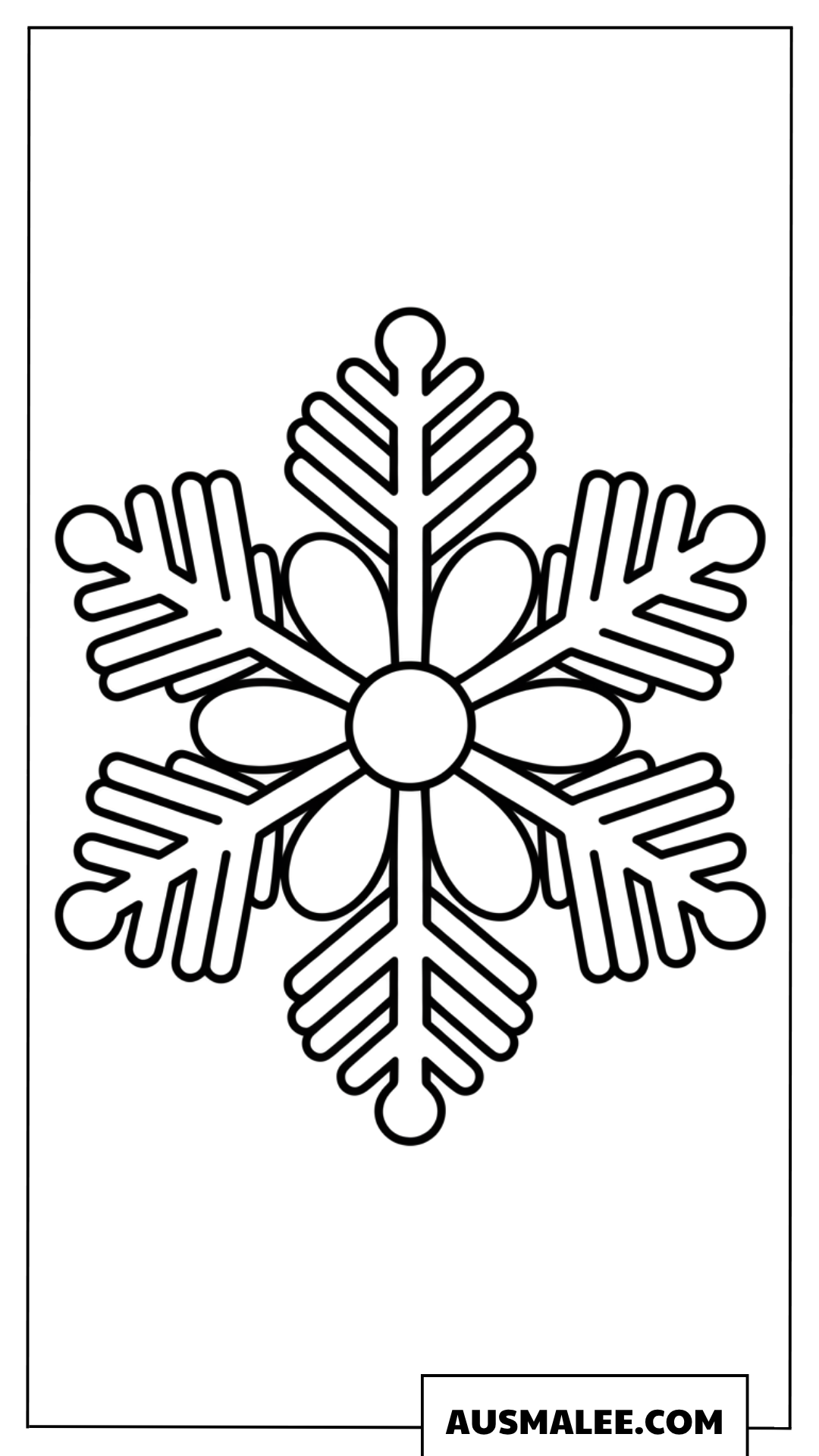 Ausmalbild mit sechsblättriger Blüten-Schneeflocke