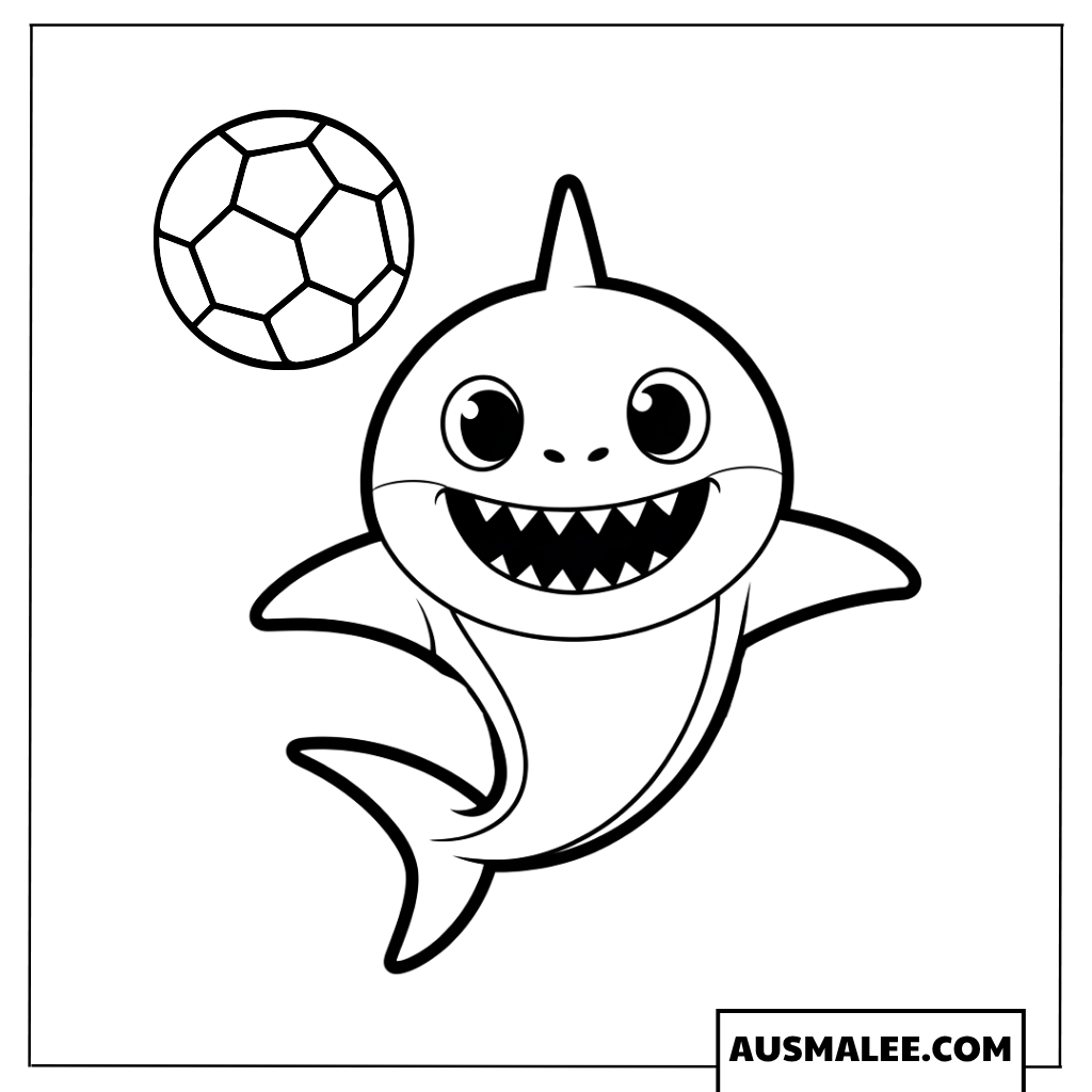 Ausmalbilder Baby Hai mit Fußball