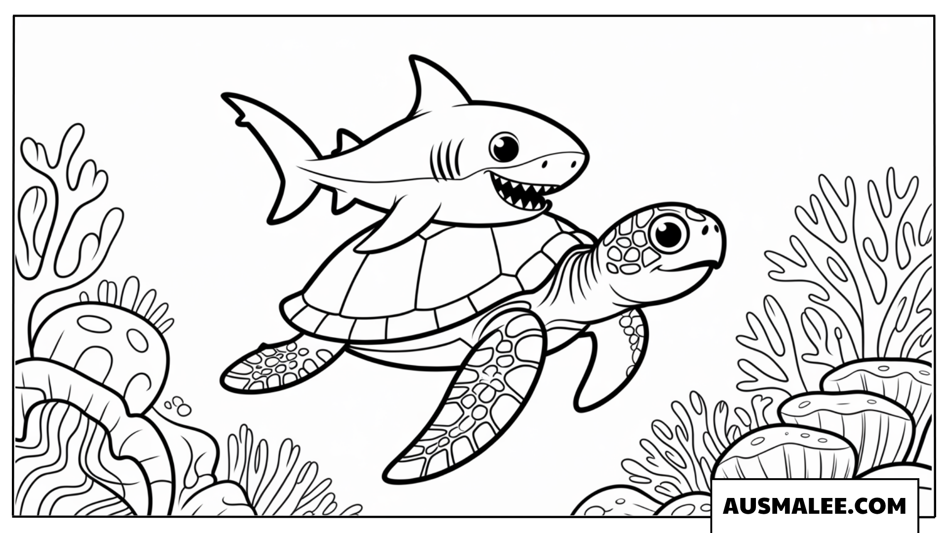Ausmalbilder Baby Hai und Schildkröte