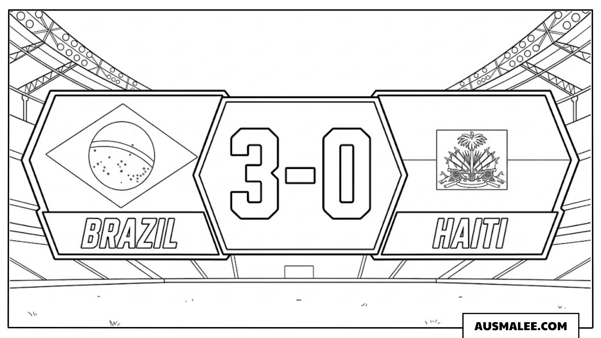 Ausmalbilder Ergebnis WM 2026 Brasilien gegen Haiti 3 zu 0