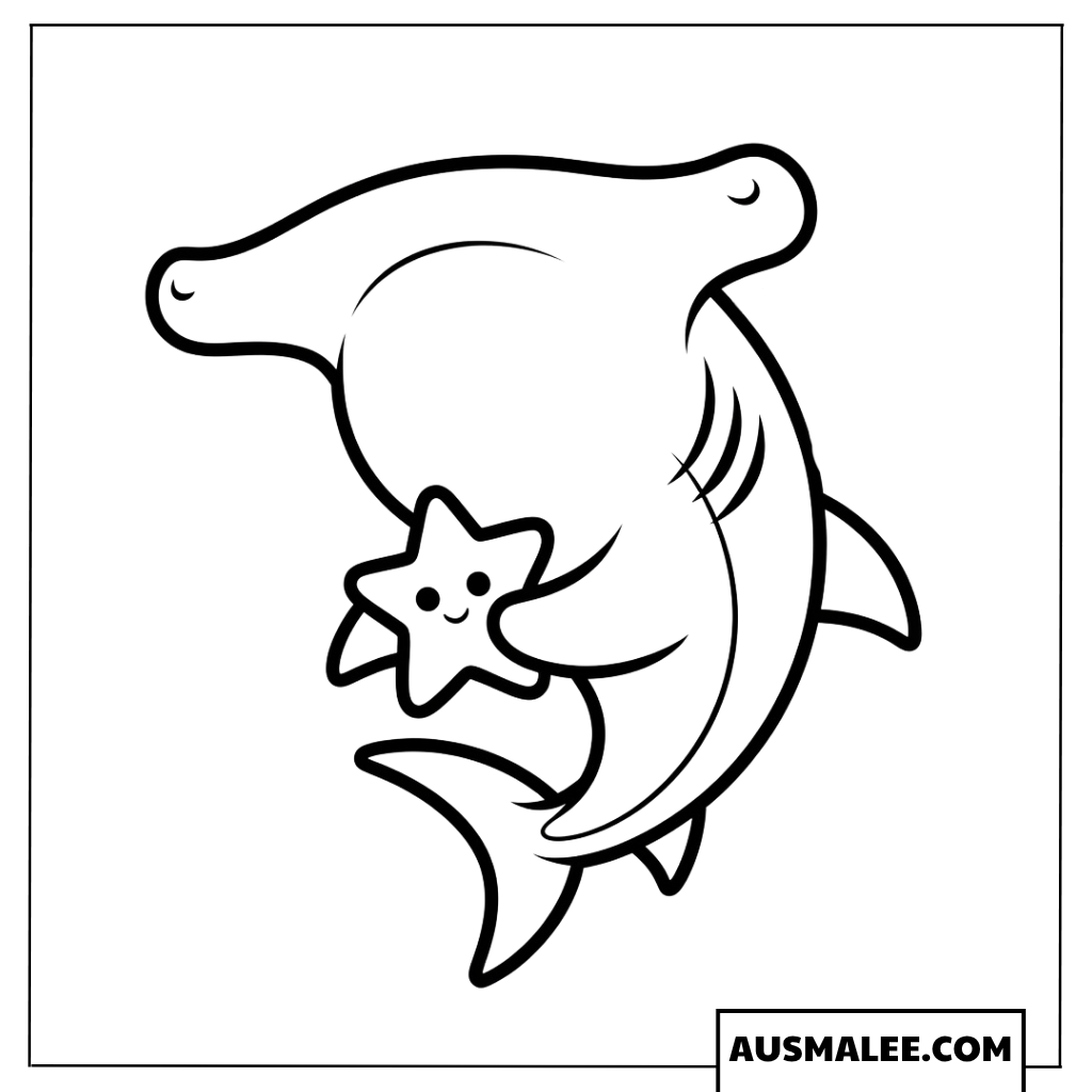 Ausmalbilder Hammerhai mit Seestern