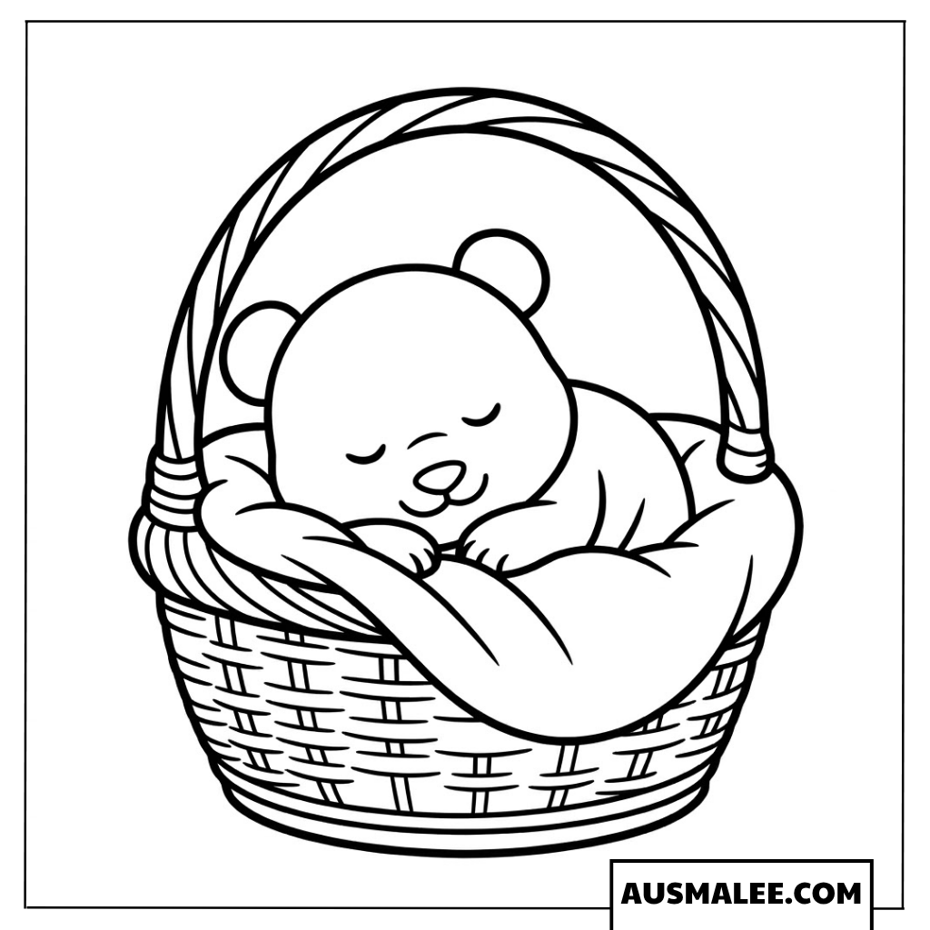 Ausmalbilder Panda-Baby im Korb