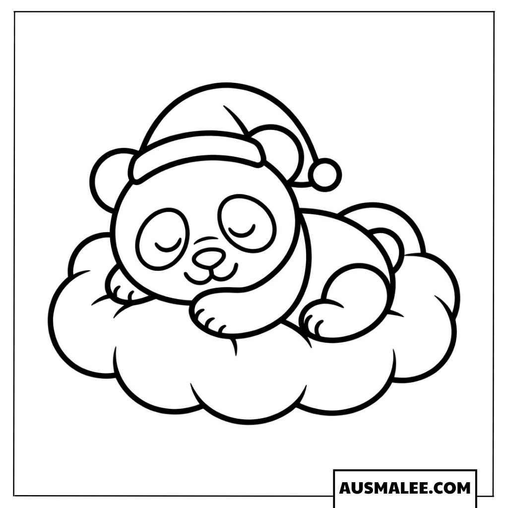 Ausmalbilder Panda-Baby mit Weihnachtsmütze