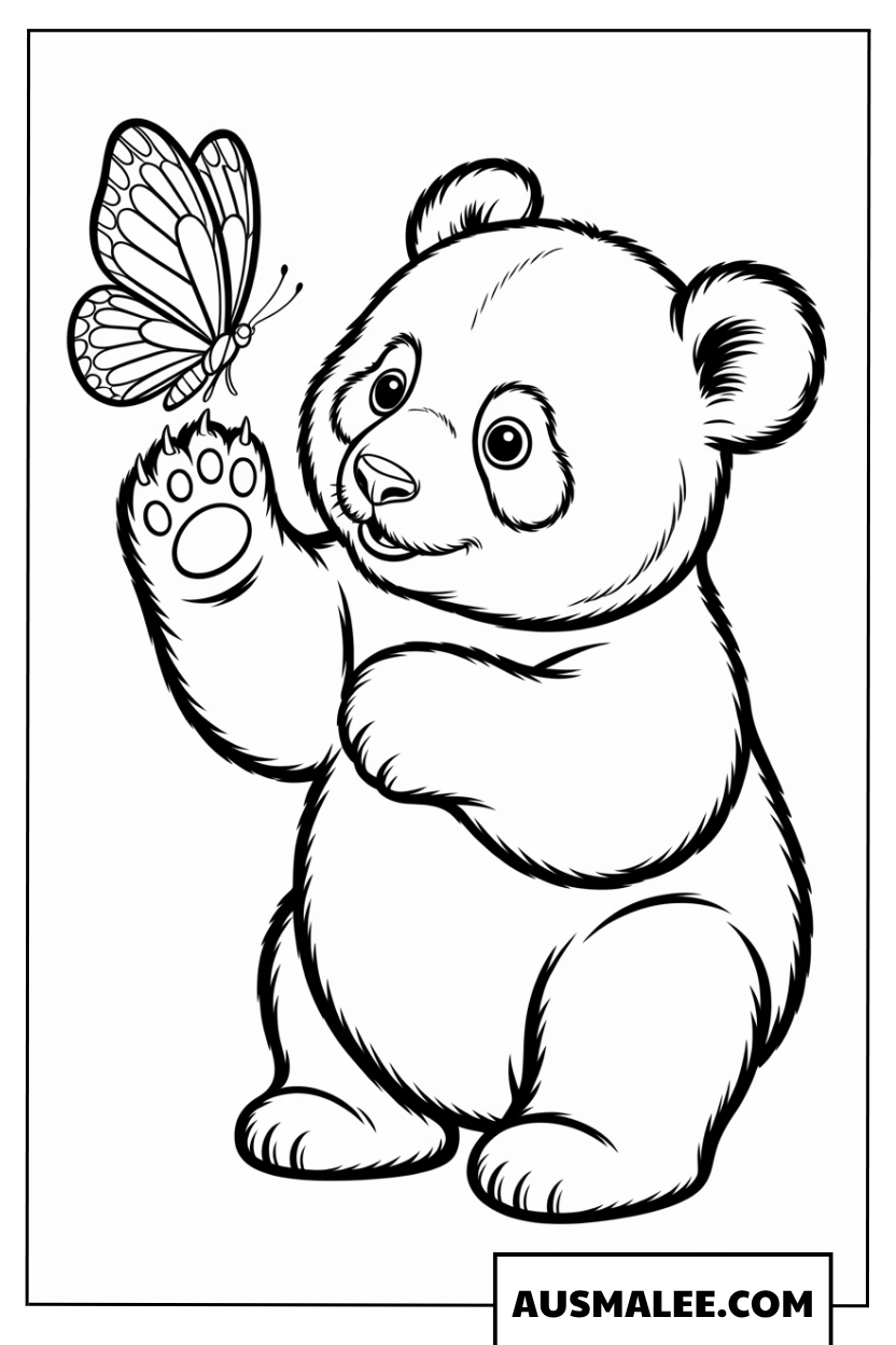 Ausmalbilder Panda-Baby und Schmetterling