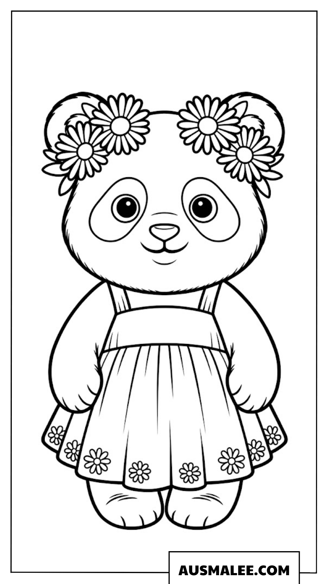 Ausmalbilder Panda-Mädchen mit Blumen im Haar