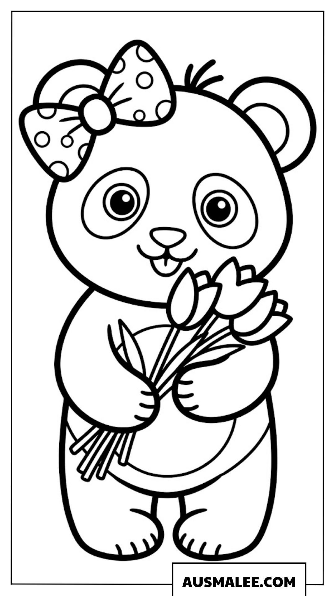Ausmalbilder Panda-Mädchen mit Blumenstrauß