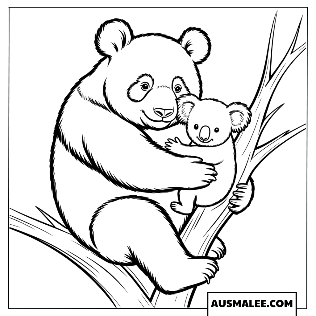 Ausmalbilder Panda-Mama mit Baby