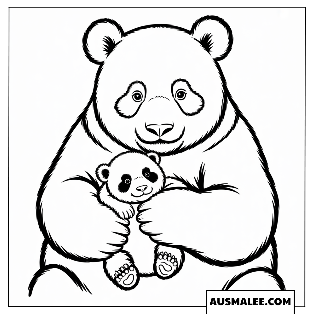 Ausmalbilder Panda-Mama mit Baby