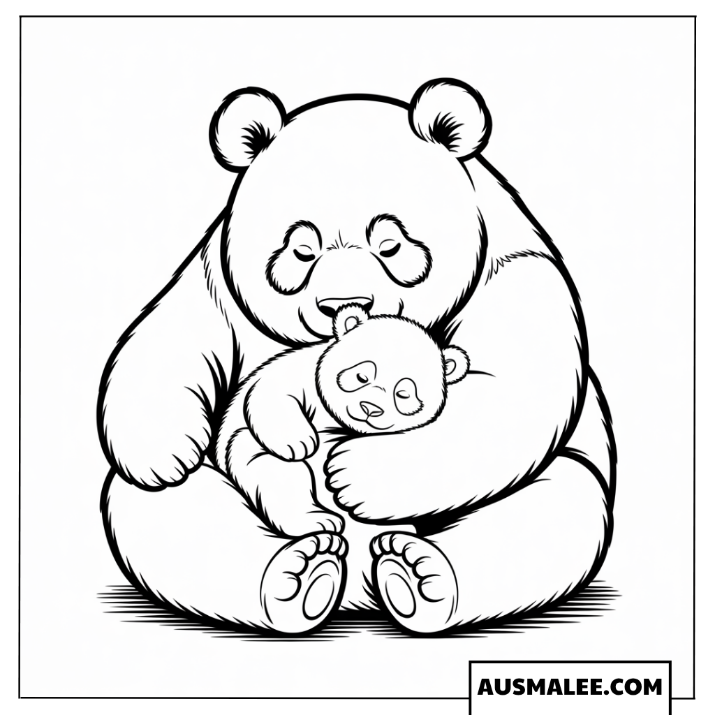 Ausmalbilder Panda-Mama mit Baby