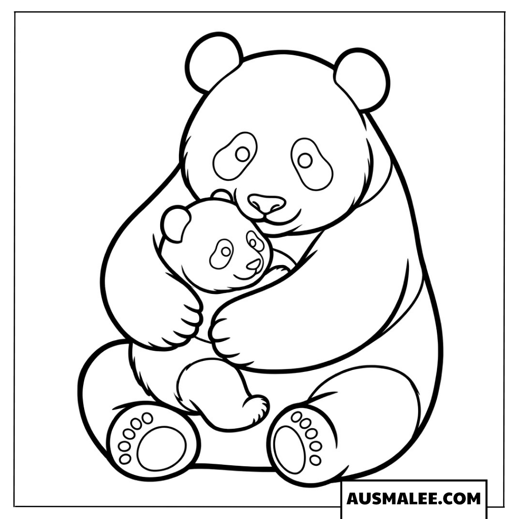 Ausmalbilder Panda-Mama umarmt Baby