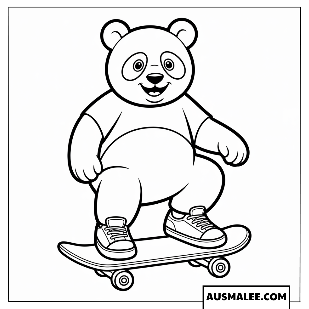 Ausmalbilder Panda Skateboard