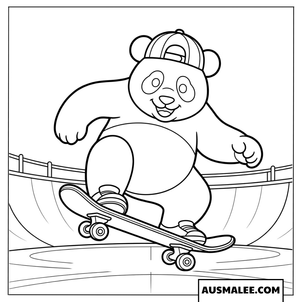 Ausmalbilder Panda Skateboarder