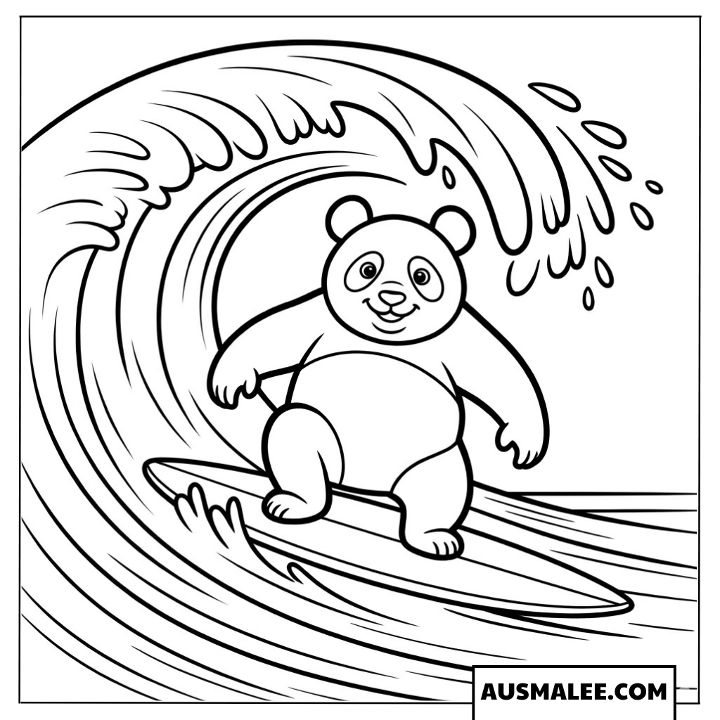Ausmalbilder Panda Surfer