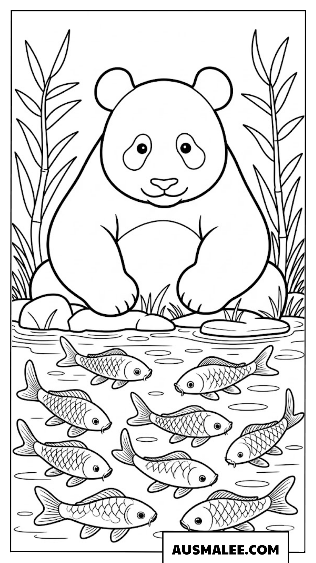 Ausmalbilder Panda am Fischteich
