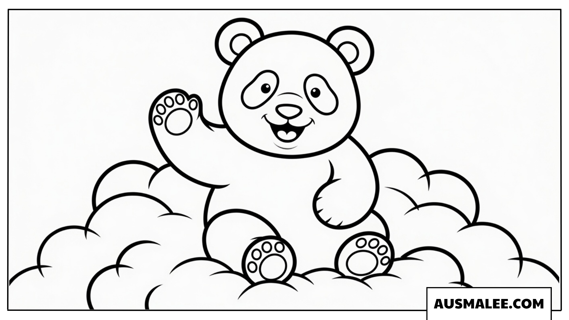 Ausmalbilder Panda auf Wolken