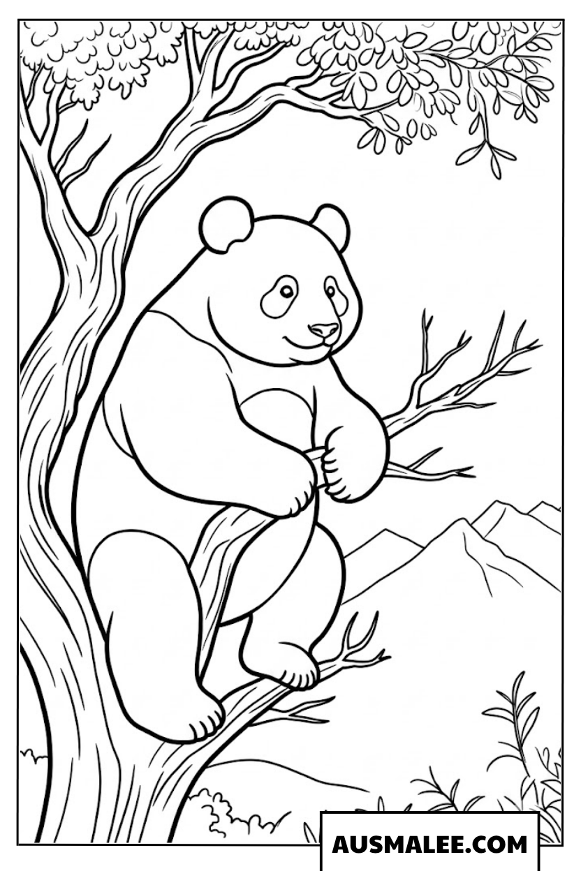 Ausmalbilder Panda auf dem Baum