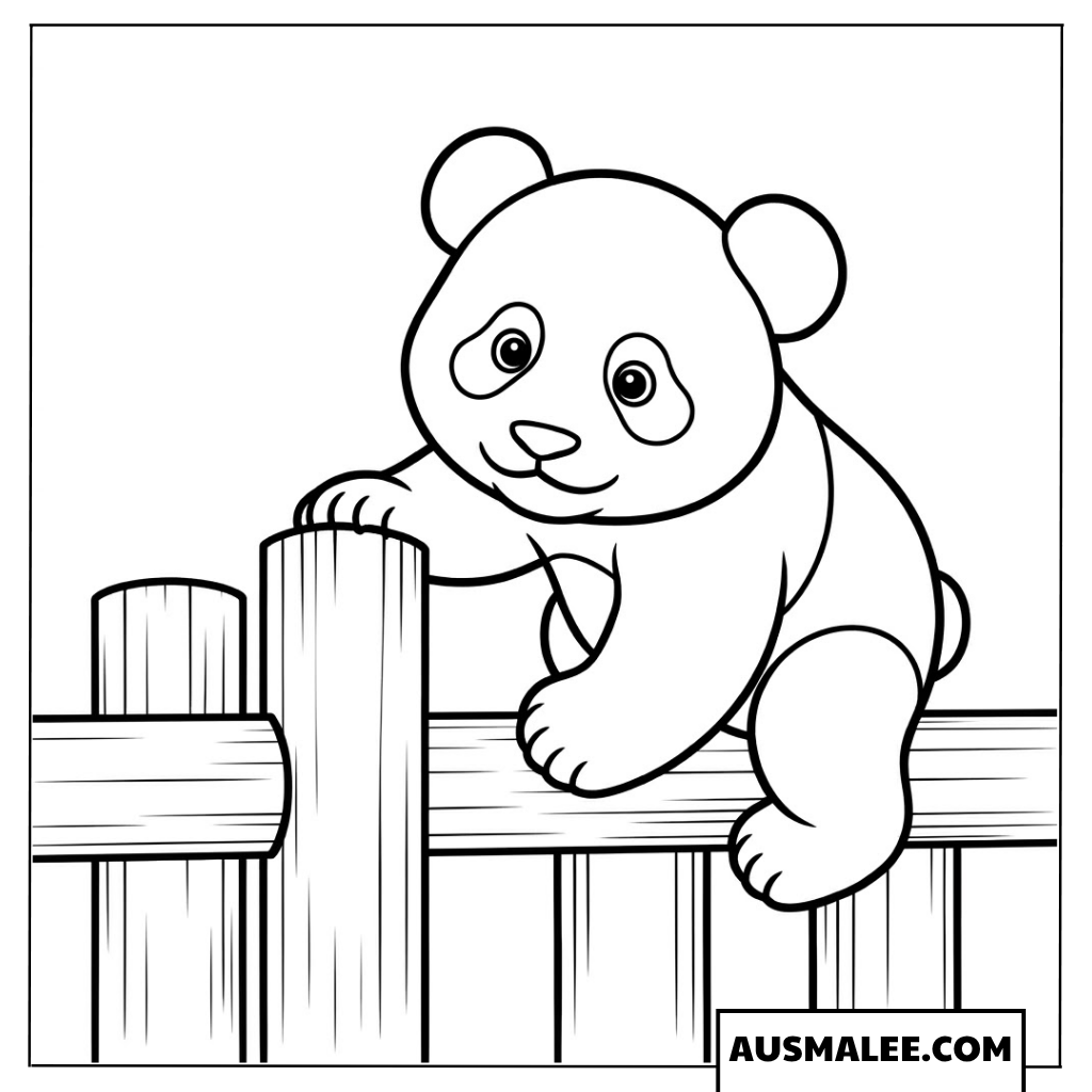 Ausmalbilder Panda auf dem Holzzaun