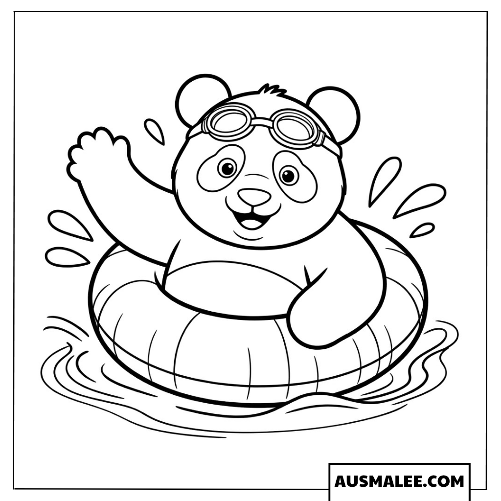 Ausmalbilder Panda beim Schwimmen