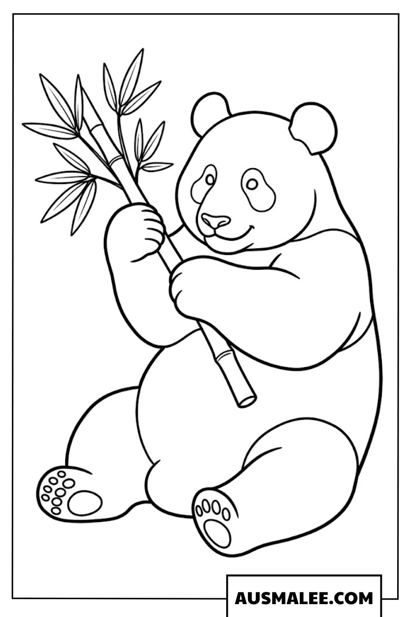 Ausmalbilder Panda frisst Bambus