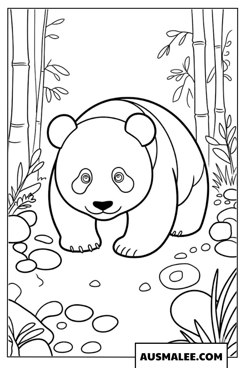 Ausmalbilder Panda im Bambuswald