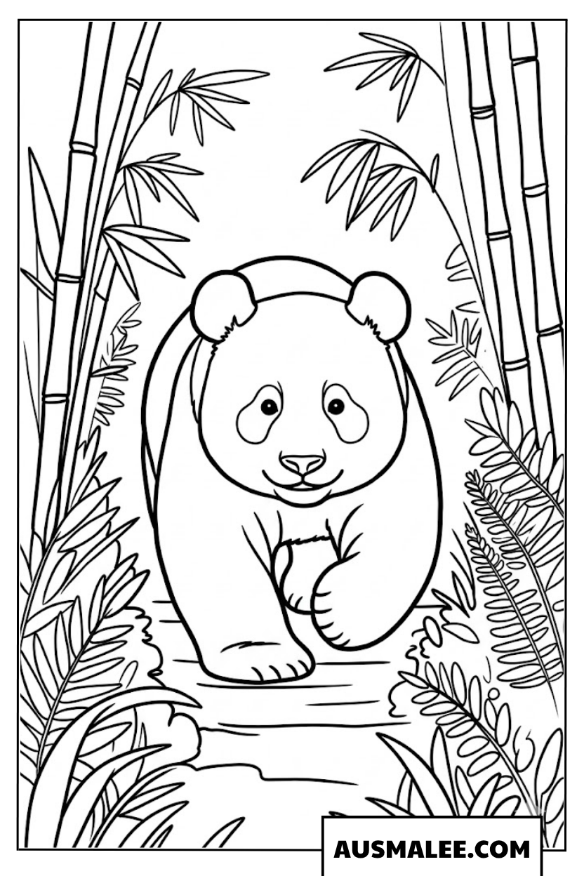 Ausmalbilder Panda im Bambuswald