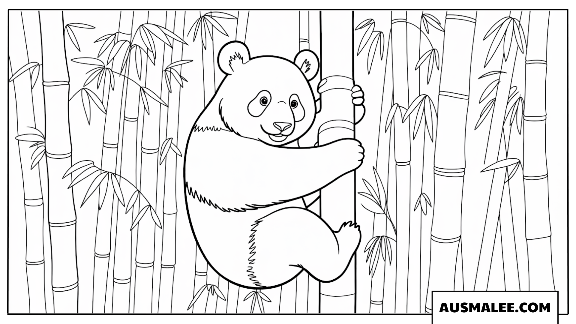 Ausmalbilder Panda klettert am Bambus
