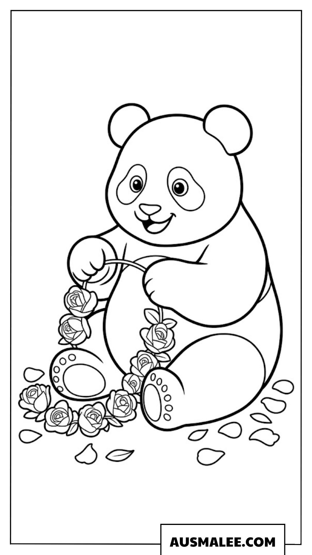 Ausmalbilder Panda mit Blumenkranz