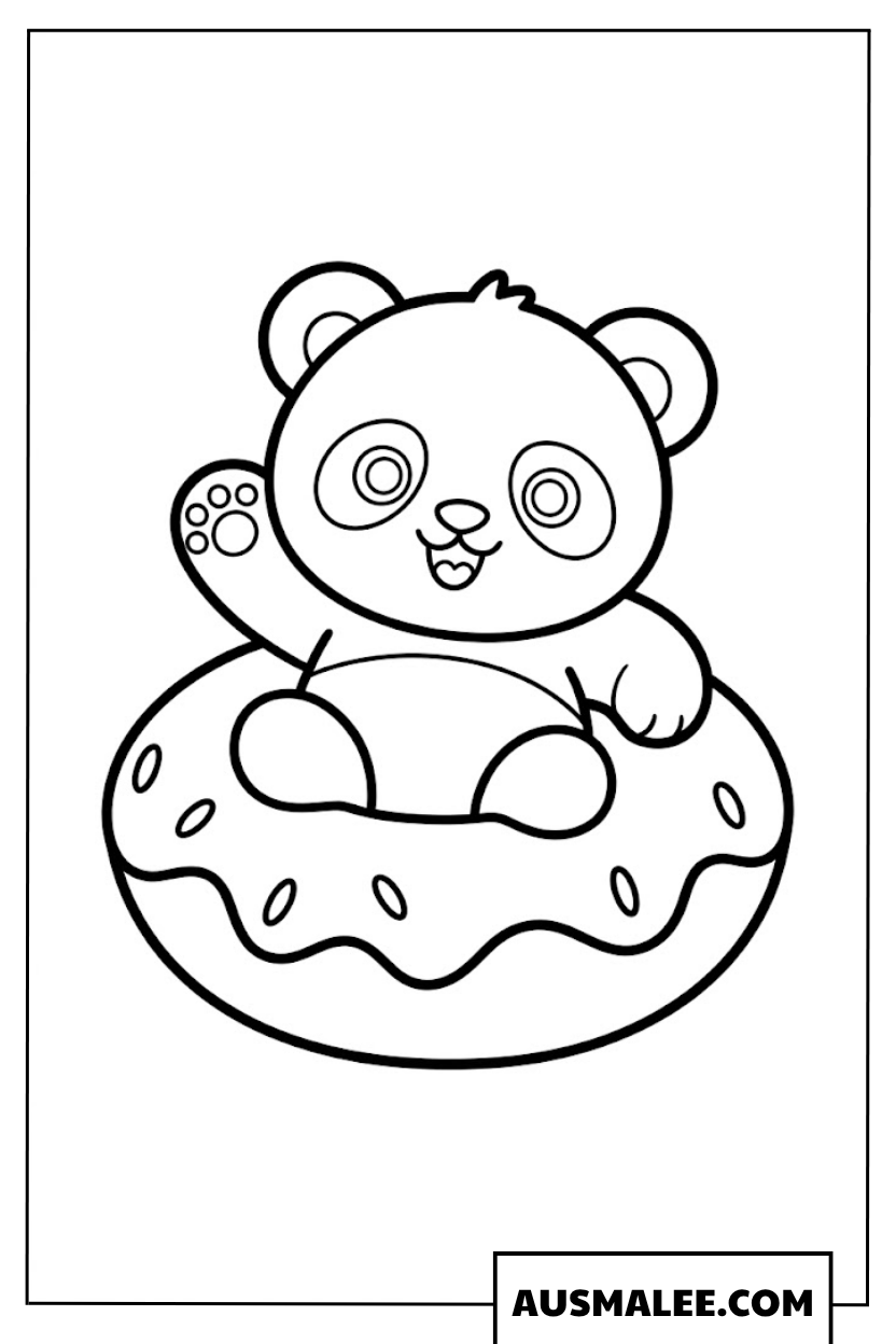 Ausmalbilder Panda mit Donut-Schwimmring