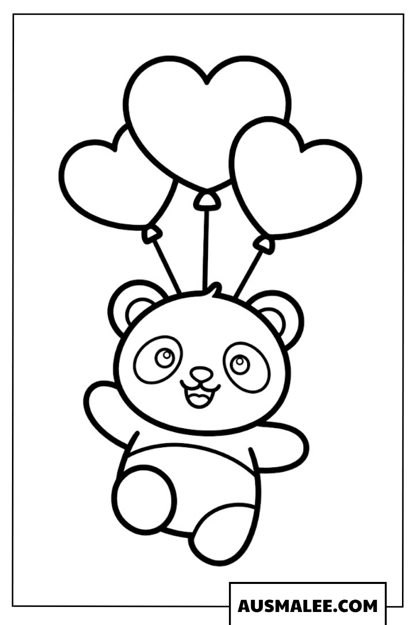 Ausmalbilder Panda mit Herzluftballons