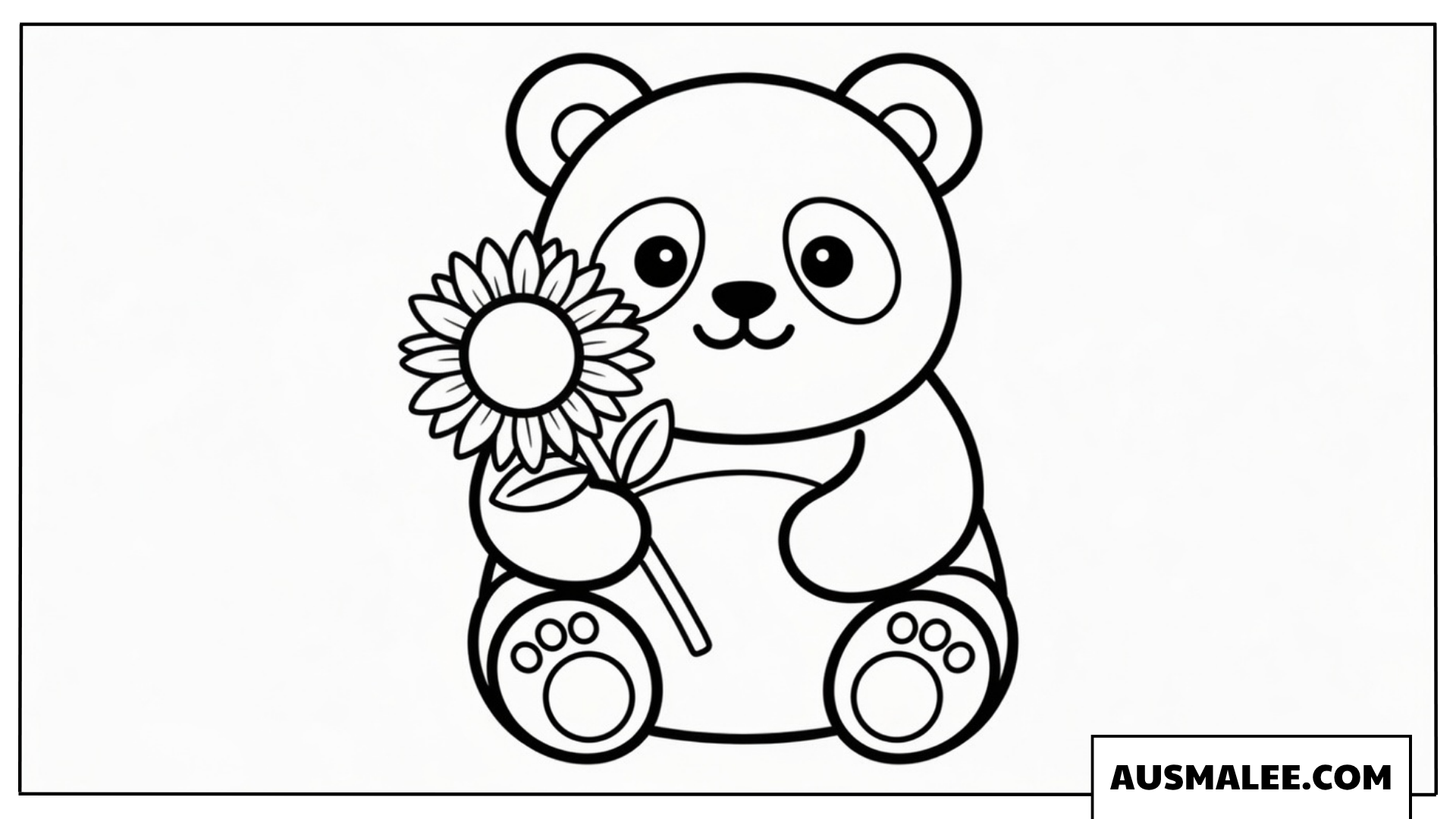 Ausmalbilder Panda mit Sonnenblume