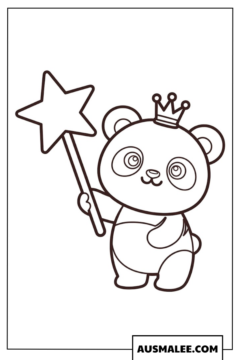 Ausmalbilder Panda mit Zauberstab und Krone