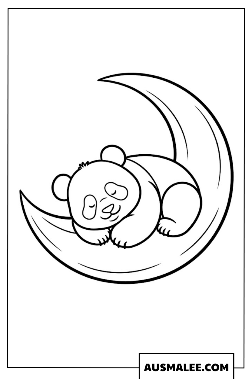 Ausmalbilder Panda schläft auf dem Mond
