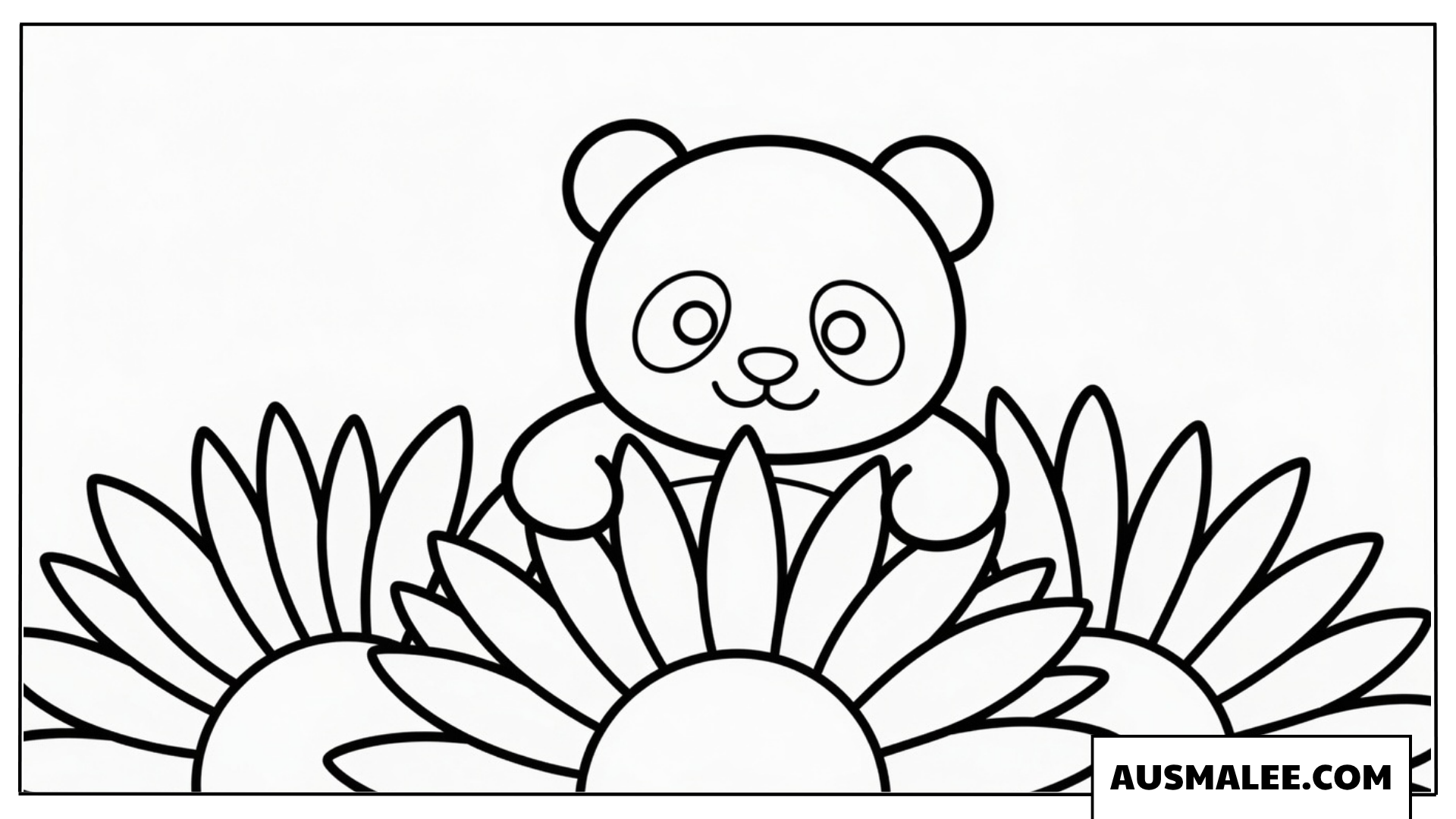Ausmalbilder Panda zwischen Blumen