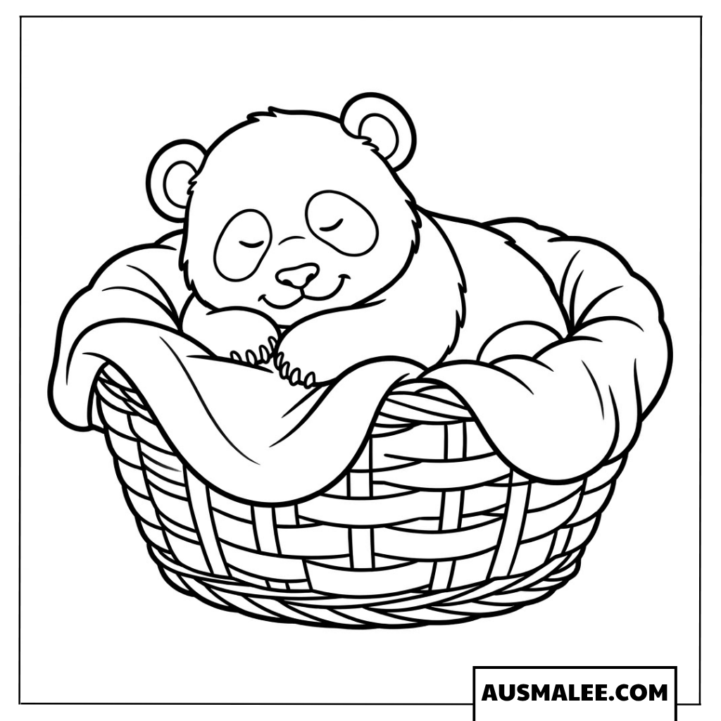 Ausmalbilder Schlafender Panda im Korb