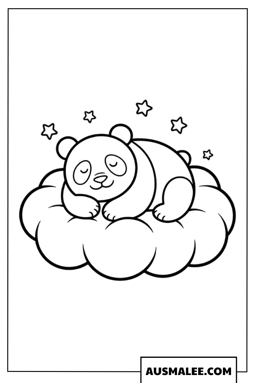 Ausmalbilder Schlafendes Panda-Baby auf Wolke
