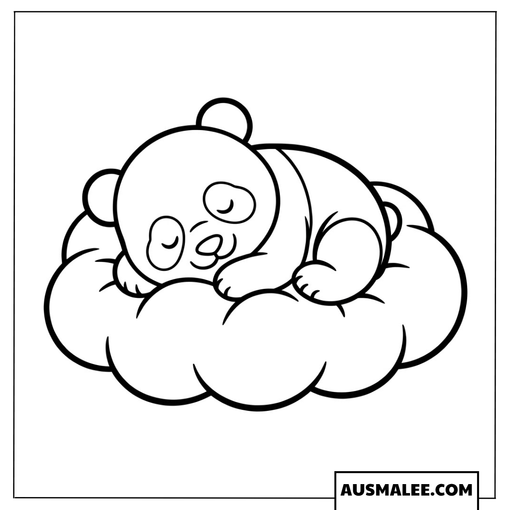 Ausmalbilder Schlafendes Panda-Baby auf Wolke