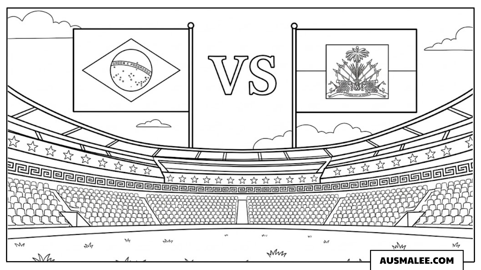 Ausmalbilder Stadionplakat Brasilien gegen Haiti WM 2026