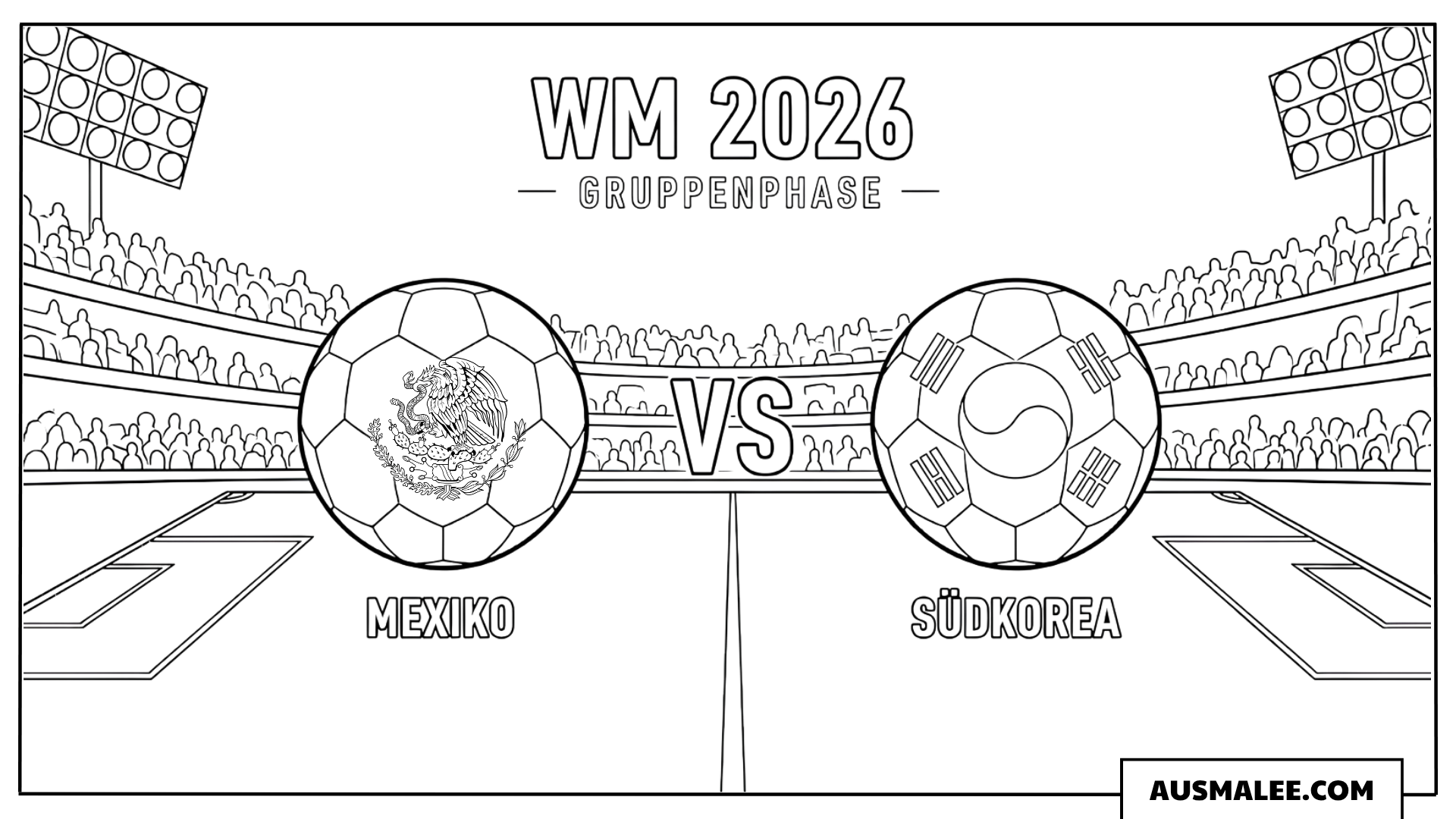 Ausmalbilder WM 2026 Plakat Mexiko gegen Südkorea
