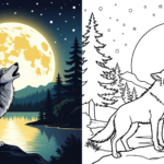 ft - Ausmalbilder Wolf und Mond ft