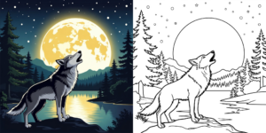 ft - Ausmalbilder Wolf und Mond ft