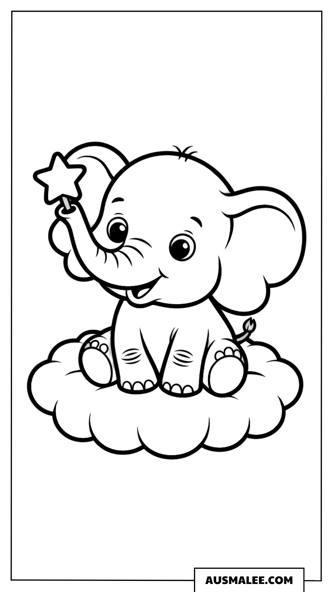 Baby Elefant auf der Wolke ausmalbild