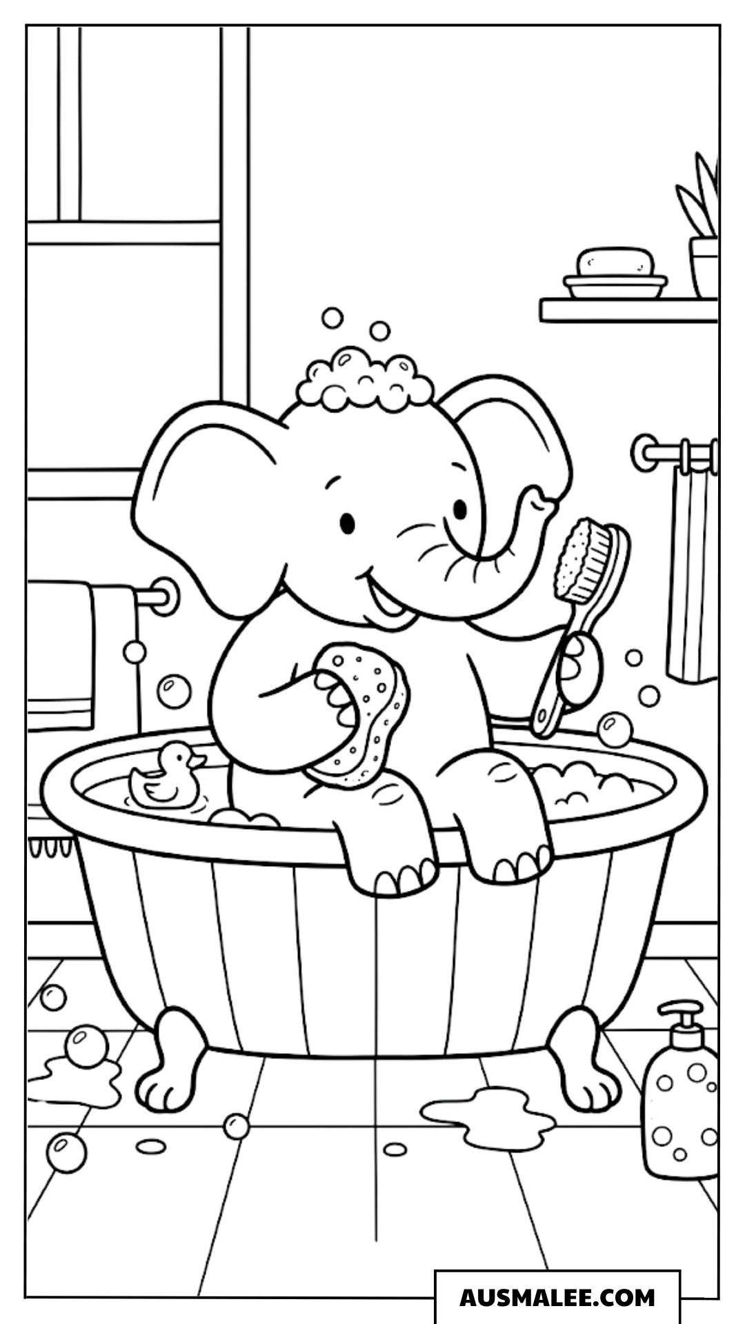 Baby Elefant in der Badewanne ausmalbild