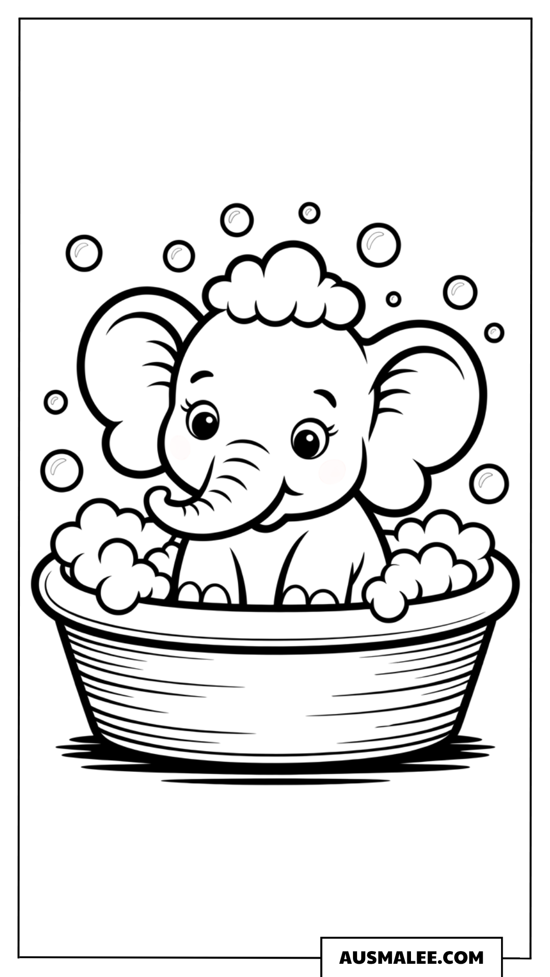 Baby Elefant in der Badewanne ausmalbild