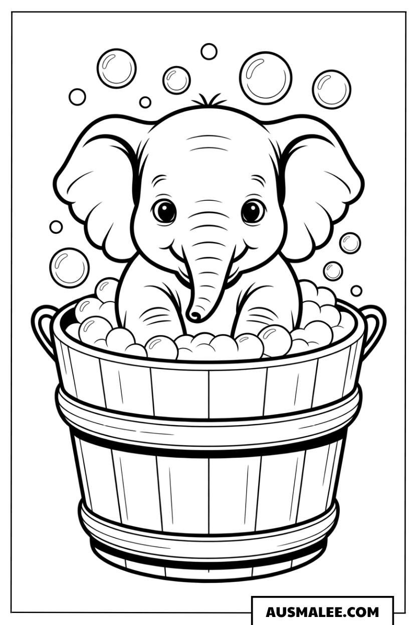 Baby Elefant in der Wanne ausmalbild