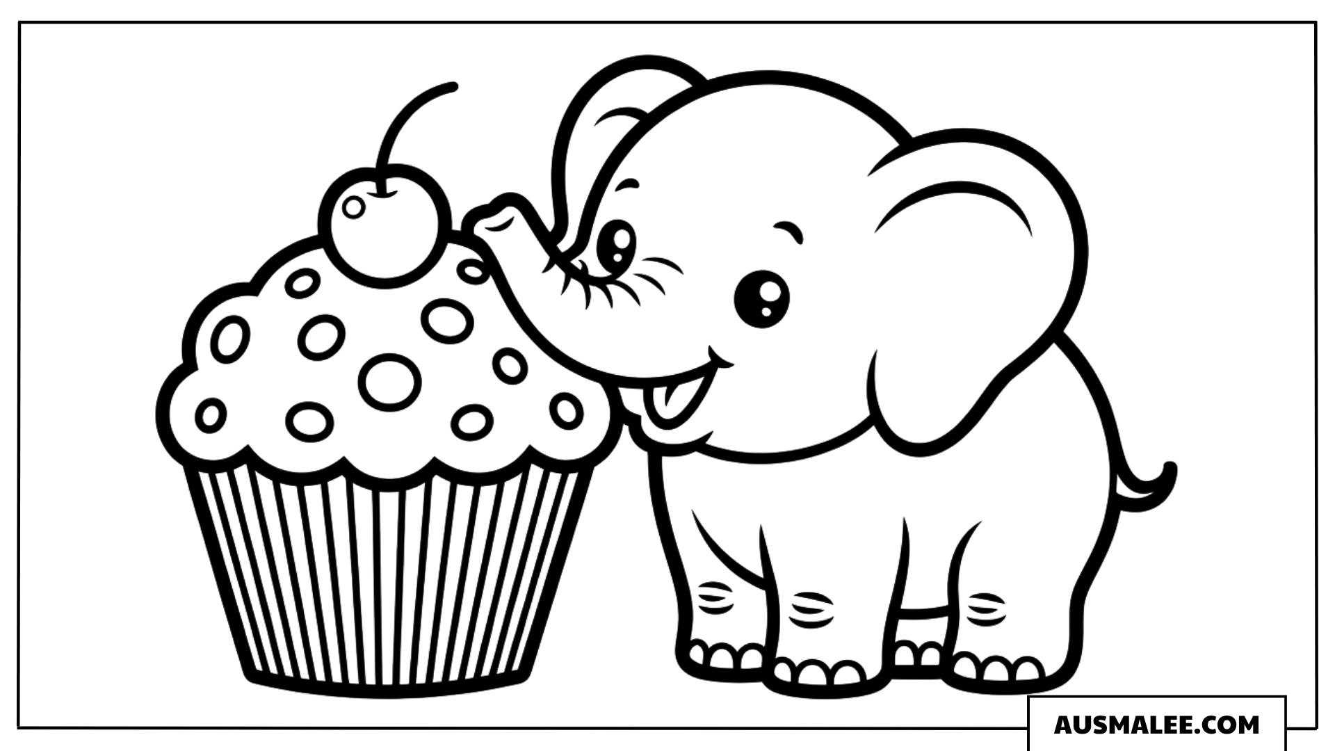 Baby Elefant mit Cupcake ausmalbild
