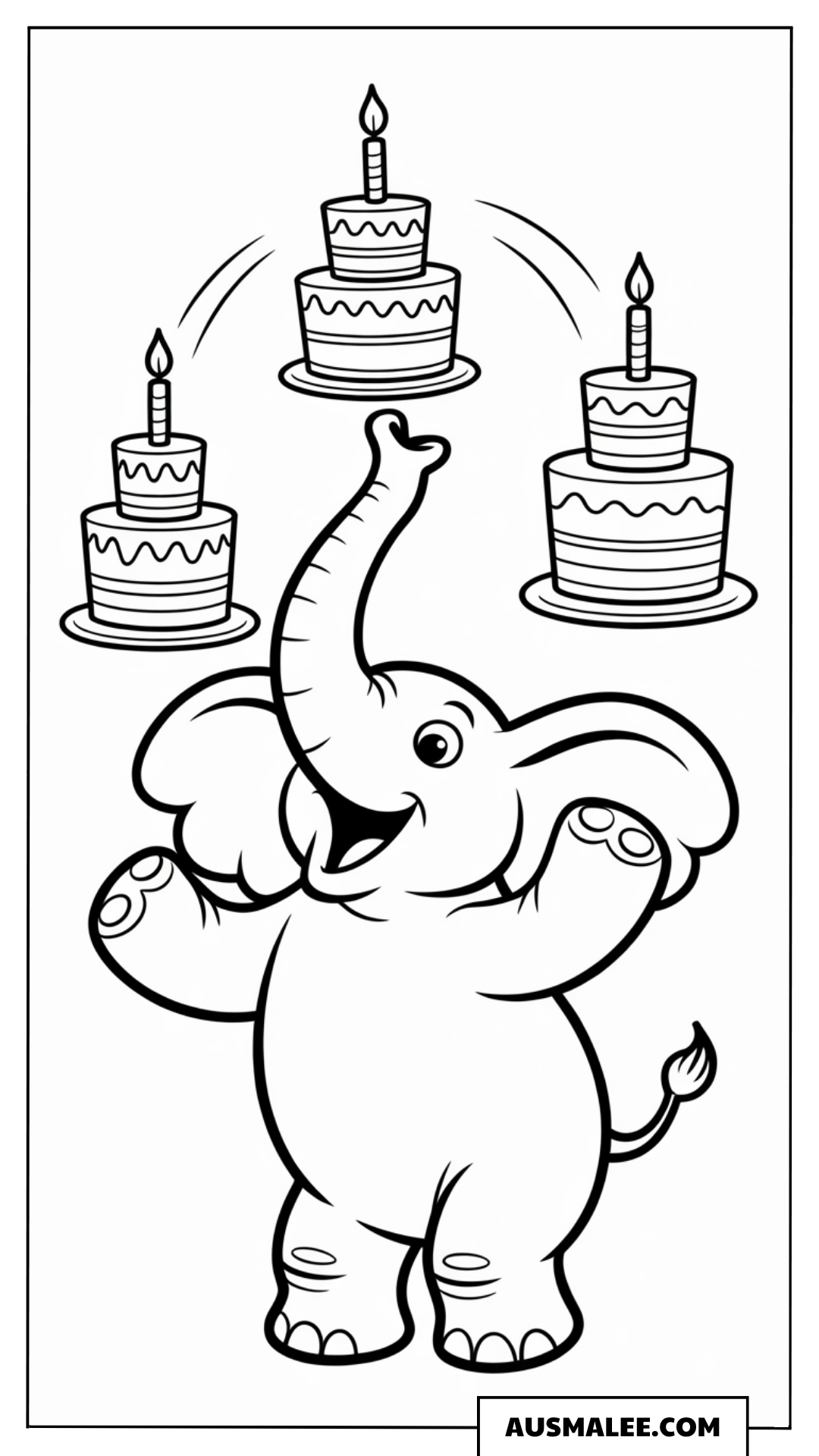 Baby Elefant mit Torten ausmalbild